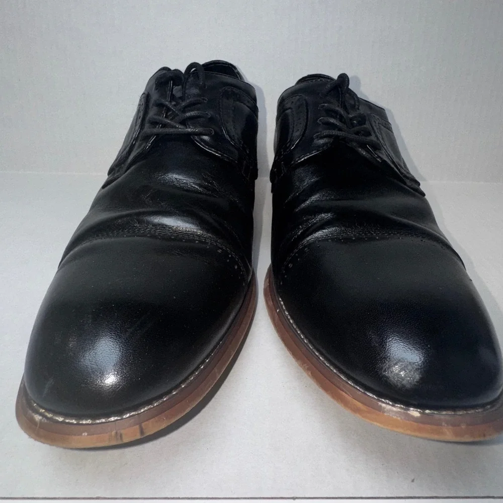 Stacy Adams Oxford Shoes  11 Black Leather Cap Toe Brogue Memory Foam 25366-001